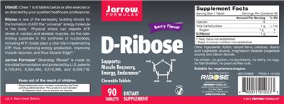 Photo of the Jarrow Formulas D-Ribose Berry Flavor label