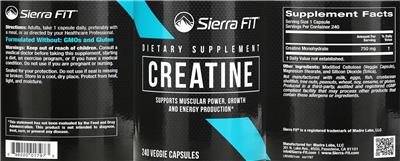 Photo of the Sierra Fit Creatine label