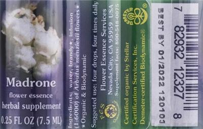 Product label for Madrone Flower Essence