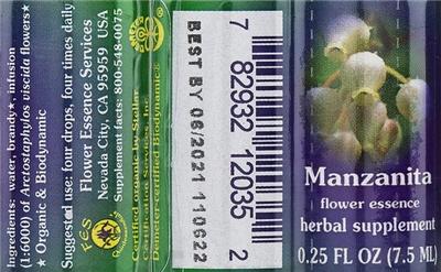 Photo of the Flower Essence Services Manzanita Flower Essence label