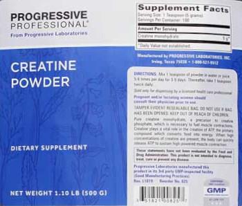 Photo of the Progressive Professional from Progressive Laboratories Creatine Powder label