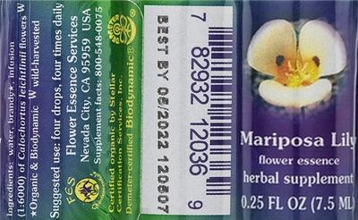Photo of the Flower Essence Services Mariposa Lily Flower Essence label