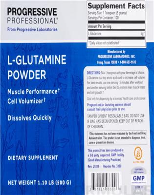 Photo of the Progressive Professional from Progressive Laboratories L-Glutamine Powder label