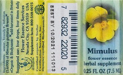 Photo of the Flower Essence Services Mimulus Flower Essence label