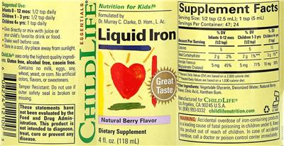 Photo of the ChildLife Essentials Liquid Iron Natural Berry flavor label
