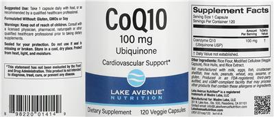 Photo of the Lake Avenue Nutrition CoQ10 100 mg label