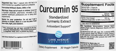 Photo of the Lake Avenue Nutrition Curcumin 95 label