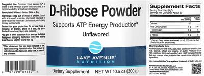 Photo of the Lake Avenue Nutrition D-Ribose Powder Unflavored label