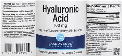 Photo of the Lake Avenue Nutrition Hyaluronic Acid 100 mg label