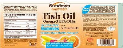 Photo of the Sundown Naturals Fish Oil Omega-3 EPA/DHA With Vitamin D3 label