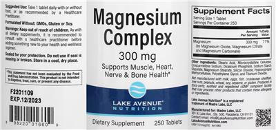 Photo of the Lake Avenue Nutrition Magnesium Complex 300 mg label