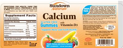 Photo of the Sundown Naturals Calcium Gummies with Vitamin D3 label