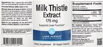 Photo of the Lake Avenue Nutrition Milk Thistle Extract 175 mg label