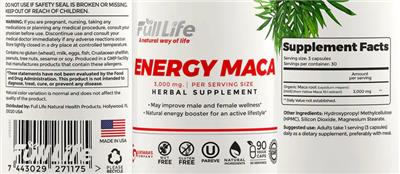 Photo of the Full Life Energy Maca 3,000 mg label