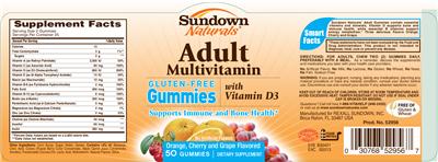 Photo of the Sundown Naturals Adult Multivitamin With Vitamin D3 label