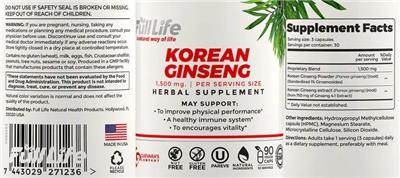 Photo of the Full Life Korean Ginseng 1,500 mg label
