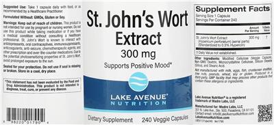 Photo of the Lake Avenue Nutrition St. John's Wort Extract 300 mg label