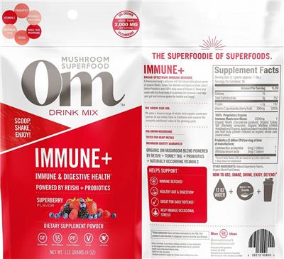 Label of Immune+ Drink Mix Superberry Flavor