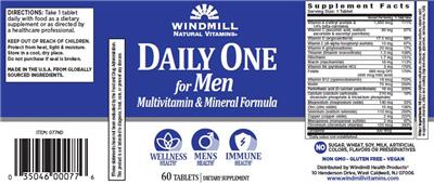 Photo of the Windmill Natural Vitamins Daily One for Men label
