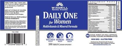 Photo of the Windmill Natural Vitamins Daily One for Women label