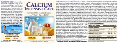Photo of the ProCaps Laboratories Calcium Intensive Care label