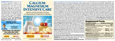 Photo of the ProCaps Laboratories Calcium-Magnesium Intensive Care label