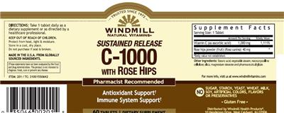 Photo of the Windmill Natural Vitamins Sustained Release C-1000 with Rose Hips label