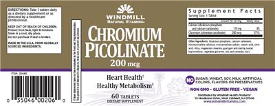 Photo of the Windmill Natural Vitamins Chromium Picolinate 200 mcg label