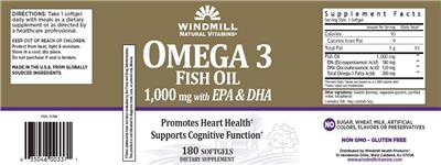 Photo of the Windmill Natural Vitamins Omega 3 Fish Oil 1,000 mg label