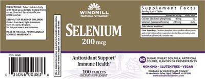 Photo of the Windmill Natural Vitamins Selenium 200 mcg label
