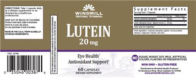 Photo of the Windmill Natural Vitamins Lutein 20 mg label