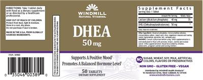 Photo of the Windmill Natural Vitamins DHEA 50 mg label