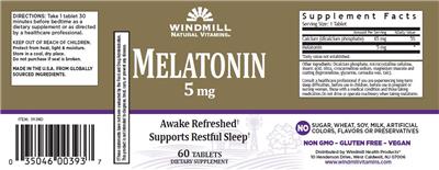 Photo of the Windmill Natural Vitamins Melatonin 5 mg label