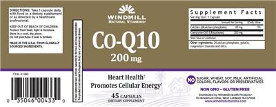 Photo of the Windmill Natural Vitamins Co-Q10 200 mg label