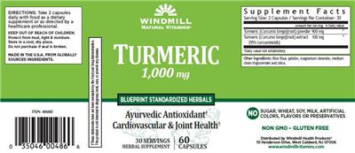 Photo of the Windmill Natural Vitamins Turmeric 1,000 mg label