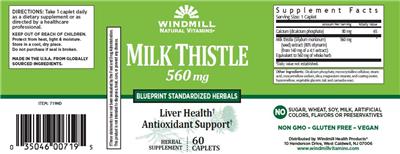 Photo of the Windmill Natural Vitamins Milk Thistle 560 mg label