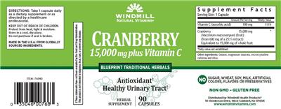 Photo of the Windmill Natural Vitamins Cranberry 15,000 mg plus Vitamin C label