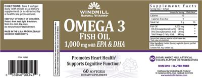 Photo of the Windmill Natural Vitamins Omega 3 Fish Oil 1,000 mg with EPA & DHA label