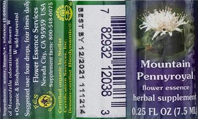 Photo of the Flower Essence Services Mountain Pennyroyal Flower Essence label