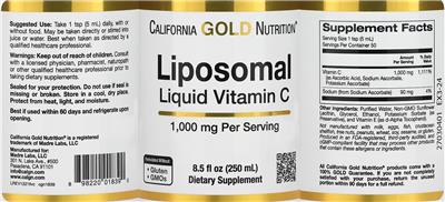 Liposomal Liquid Vitamin C 1,000 mg のラベル画像（NIH DSLD）