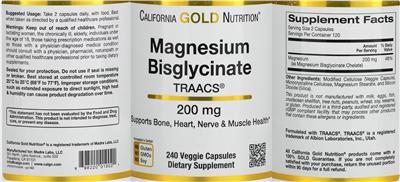 Photo of the California Gold Nutrition Magnesium Bisglycinate 200 mg label