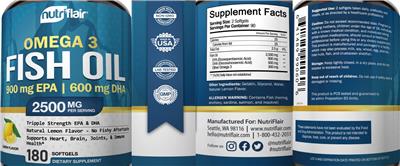Photo of the NutriFlair Omega 3 Fish Oil 2500 mg Lemon Flavor label