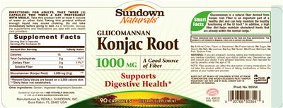 Photo of the Sundown Naturals Glucomannan Konjac Root 1000 mg label