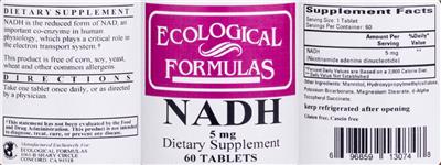Photo of the Ecological Formulas NADH 5 mg label