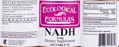 Photo of the Ecological Formulas NADH 5 mg label