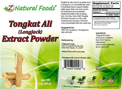 Photo of the Z Natural Foods Tongkat Ali (Longjack) Extract Powder label