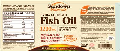 Photo of the Sundown Naturals Extra Strength Fish Oil 1200 mg label