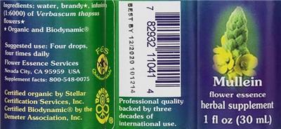 Photo of the Flower Essence Services Mullein Flower Essence label