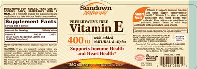 Photo of the Sundown Naturals Vitamin E 400 IU With Added Natural D-Alpha label