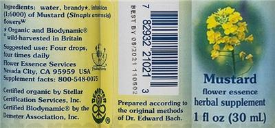 Photo of the Flower Essence Services Mustard Flower Essence label